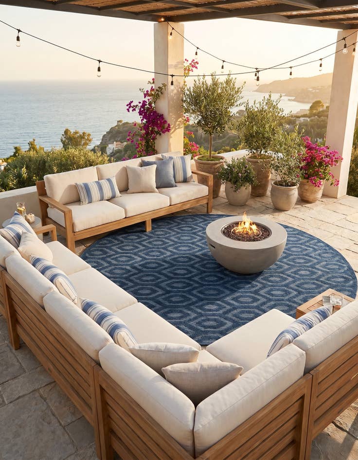 Detail image of 7' x 7' Easy-Clean Trellis Textured Indoor / Outdoor Round Rug