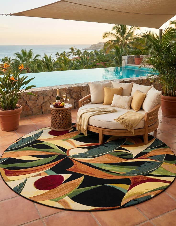 Detail image of 10' x 10' Easy-Clean Botanical Indoor / Outdoor Round Rug