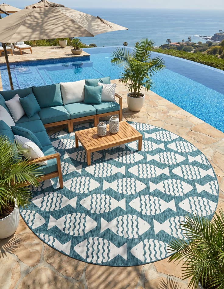 Detail image of 13' x 13' Easy-Clean Coastal Indoor / Outdoor Round Rug