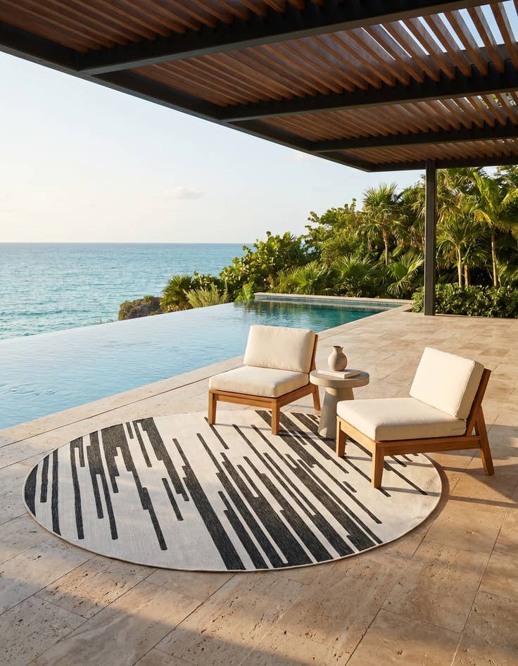 Detail image of 10' x 10' Easy-Clean Modern Indoor / Outdoor Round Rug