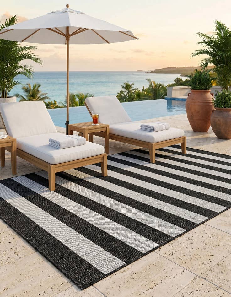 Detail image of 5' 3 x 8' Easy-Clean Striped Indoor / Outdoor Rug
