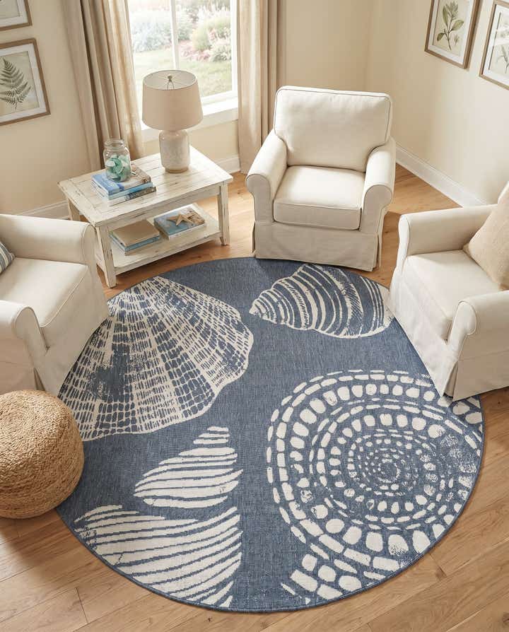 7' x 7' Easy-Clean Coastal Indoor / Outdoor Round Rug