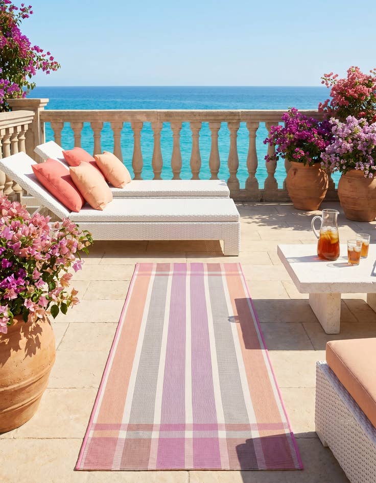 Detail image of 2' x 6' Easy-Clean Striped Indoor / Outdoor Runner Rug