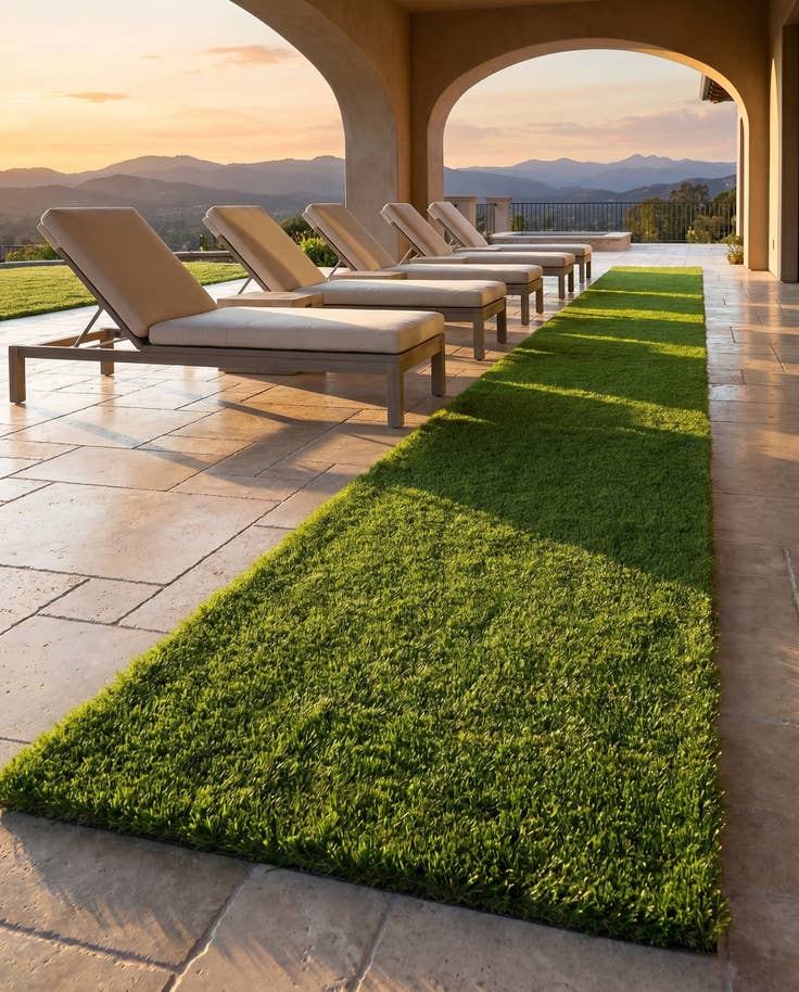 Detail image of 3' 3 x 19' 8 Easy-Clean Grass Indoor / Outdoor Runner Rug