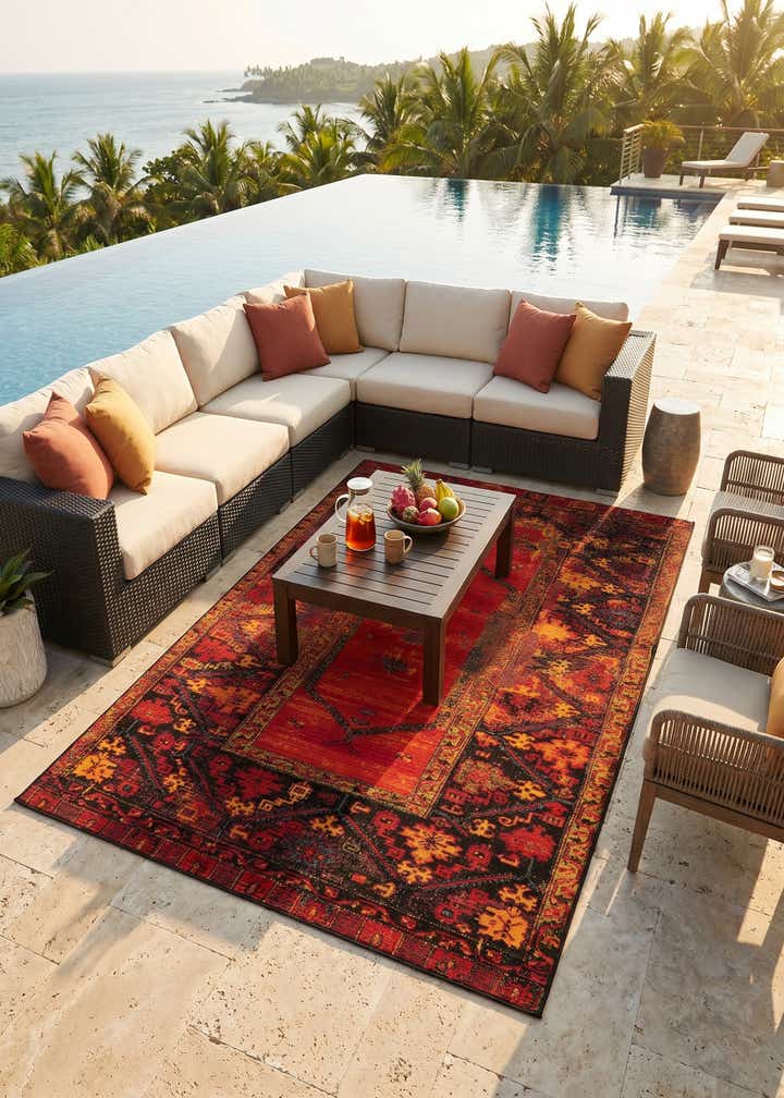 5' 3 x 8' Easy-Clean Tribal Indoor / Outdoor Rug