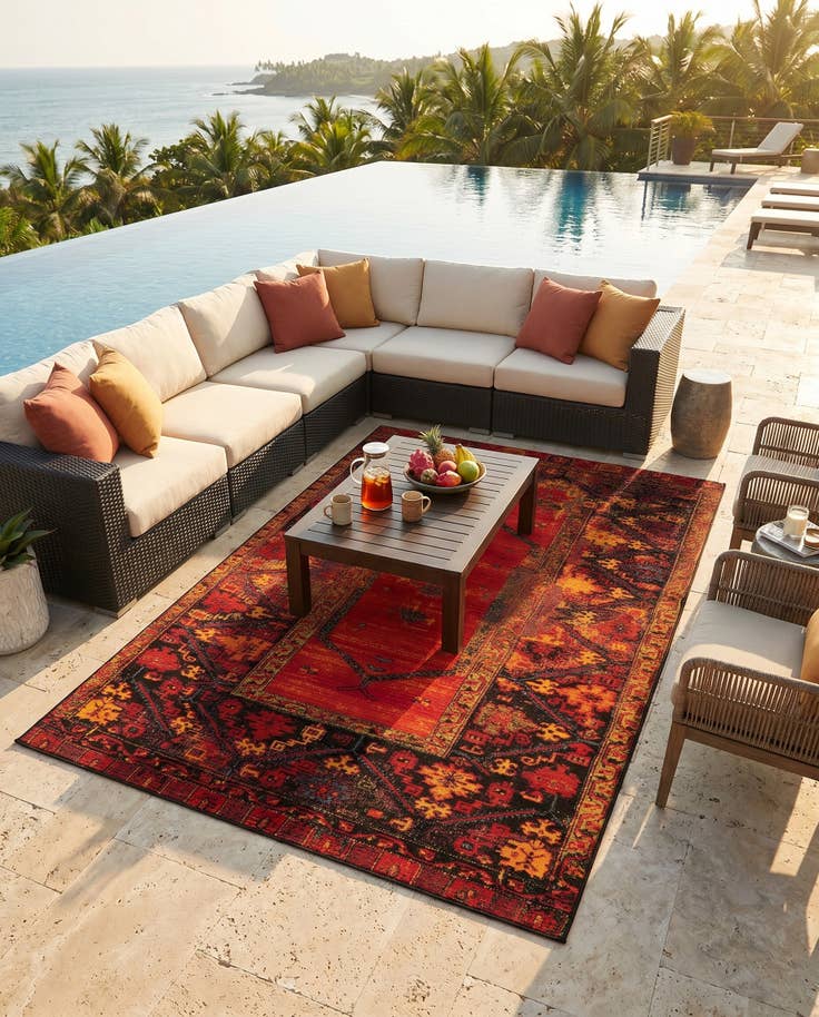 Detail image of 5' 3 x 8' Easy-Clean Tribal Indoor / Outdoor Rug