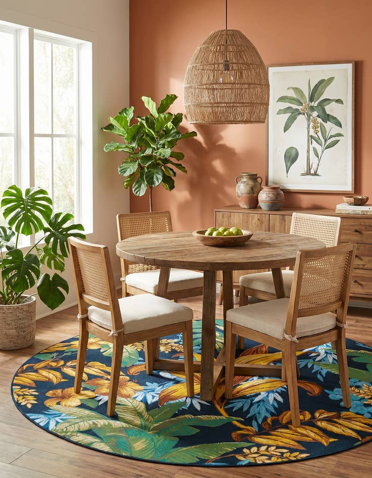 Detail image of 7' 10 x 7' 10 Easy-Clean Botanical Indoor / Outdoor Round Rug