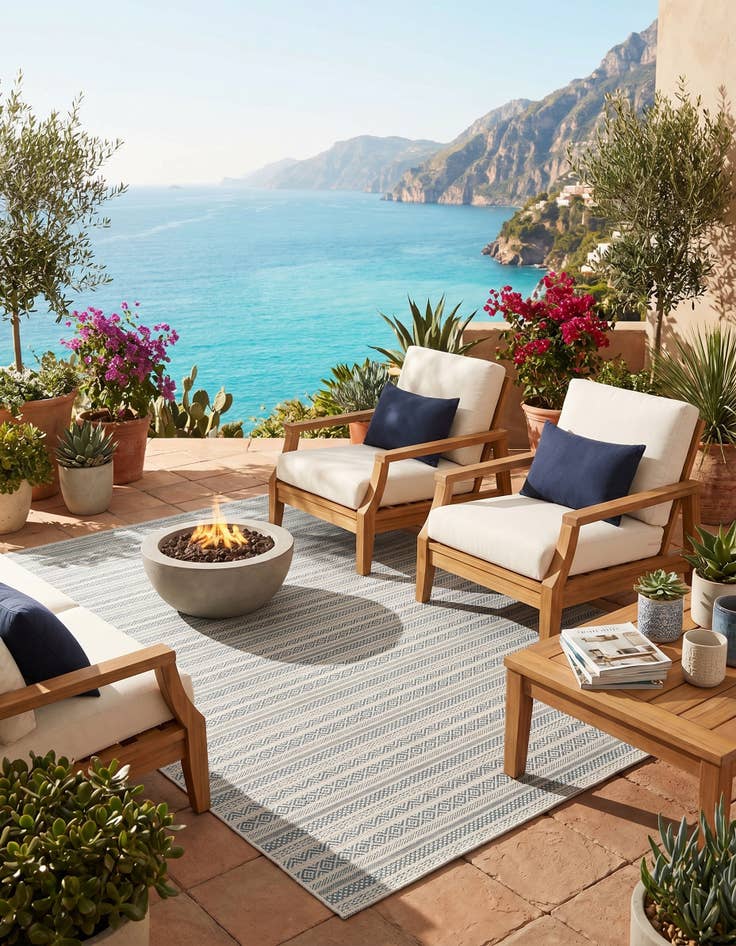 Detail image of 7' 10 x 11' Easy-Clean Striped Indoor / Outdoor Rug