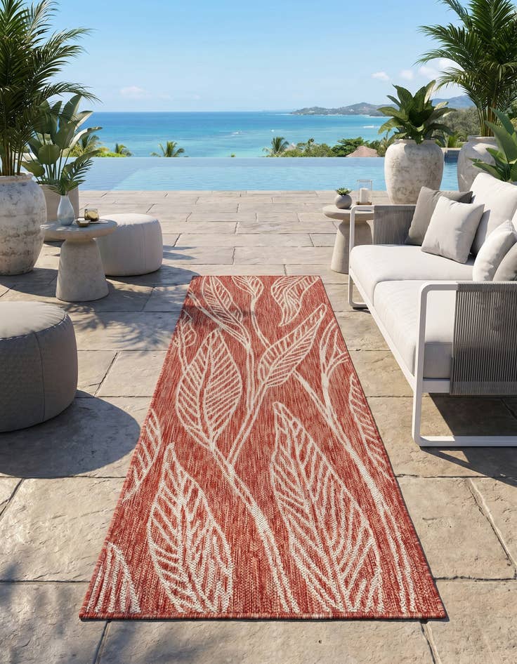 Detail image of 2' x 6' Easy-Clean Botanical Indoor / Outdoor Runner Rug