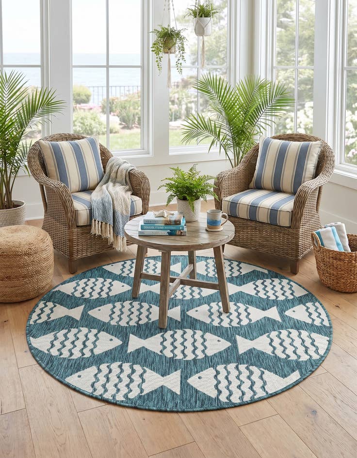 Detail image of 4' 1 x 4' 1 Easy-Clean Coastal Indoor / Outdoor Round Rug