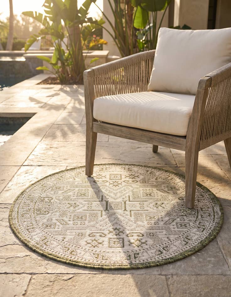Detail image of 3' x 3' Easy-Clean Aztec Indoor / Outdoor Round Rug