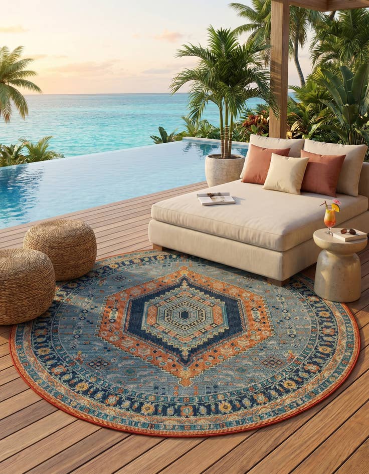 Detail image of 7' 10 x 7' 10 Easy-Clean Baja Indoor / Outdoor Round Rug