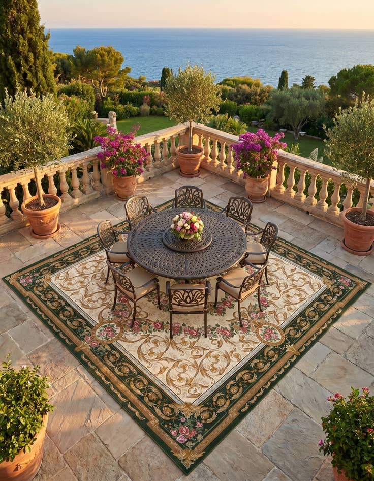 Detail image of 10' x 10' Easy-Clean Traditional Indoor / Outdoor Square Rug