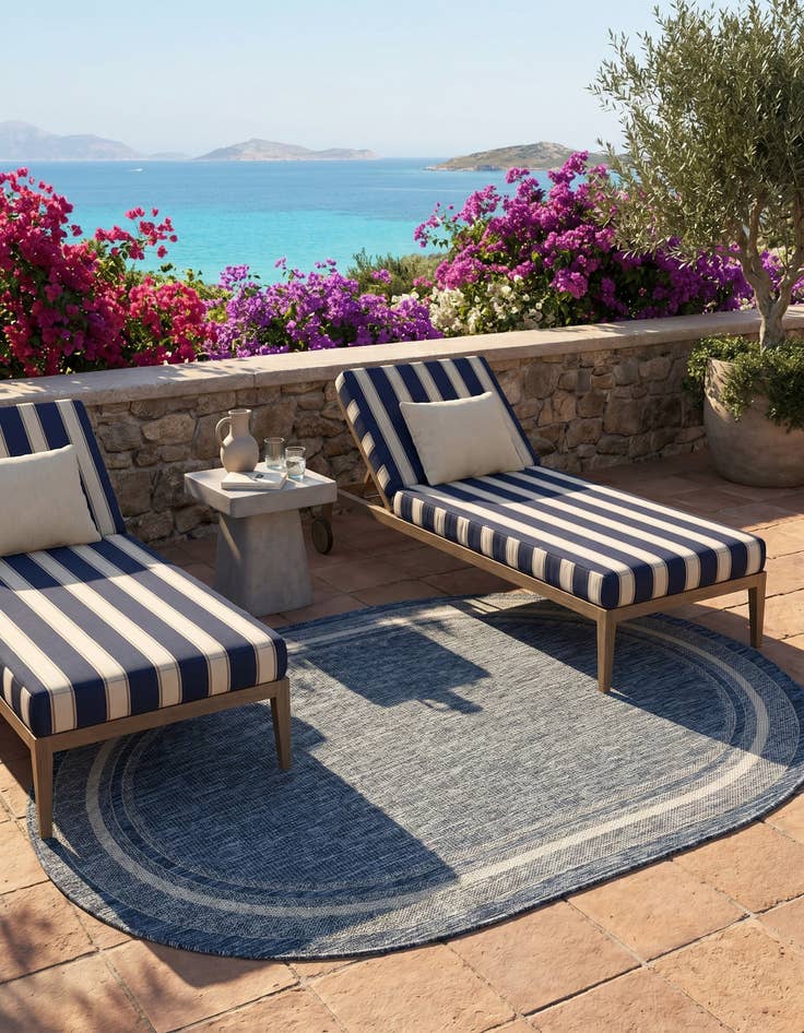 Detail image of 5' 3 x 8' Easy-Clean Border Indoor / Outdoor Oval Rug