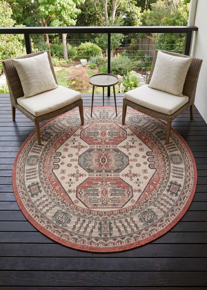 5' x 5' Easy-Clean Traditional Indoor / Outdoor Round Rug