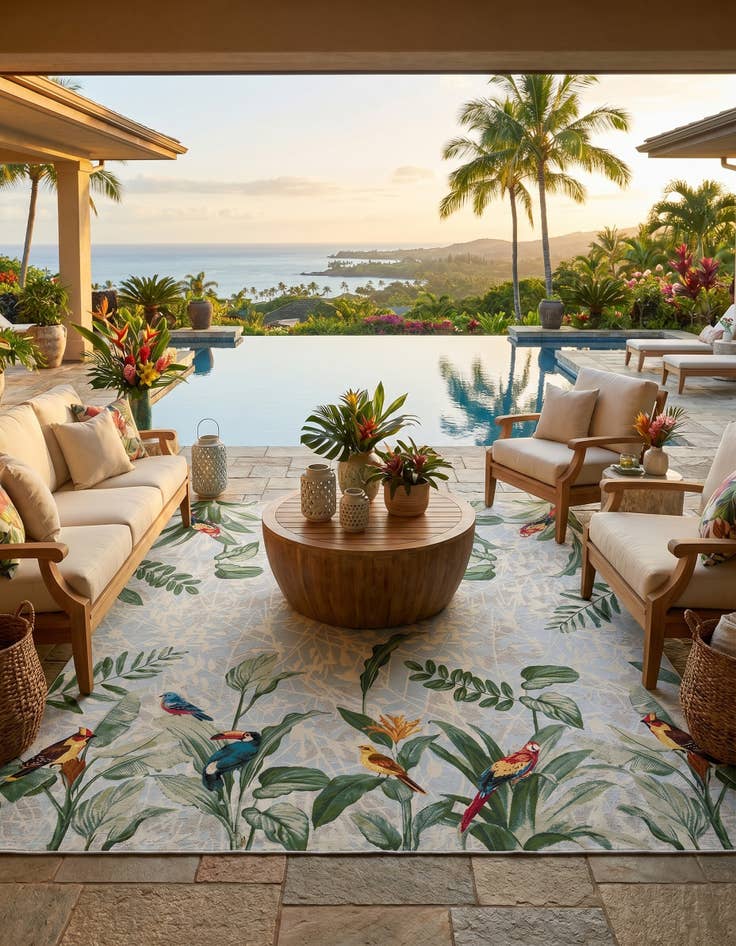 Detail image of 12' x 12' Easy-Clean Botanical Indoor / Outdoor Square Rug