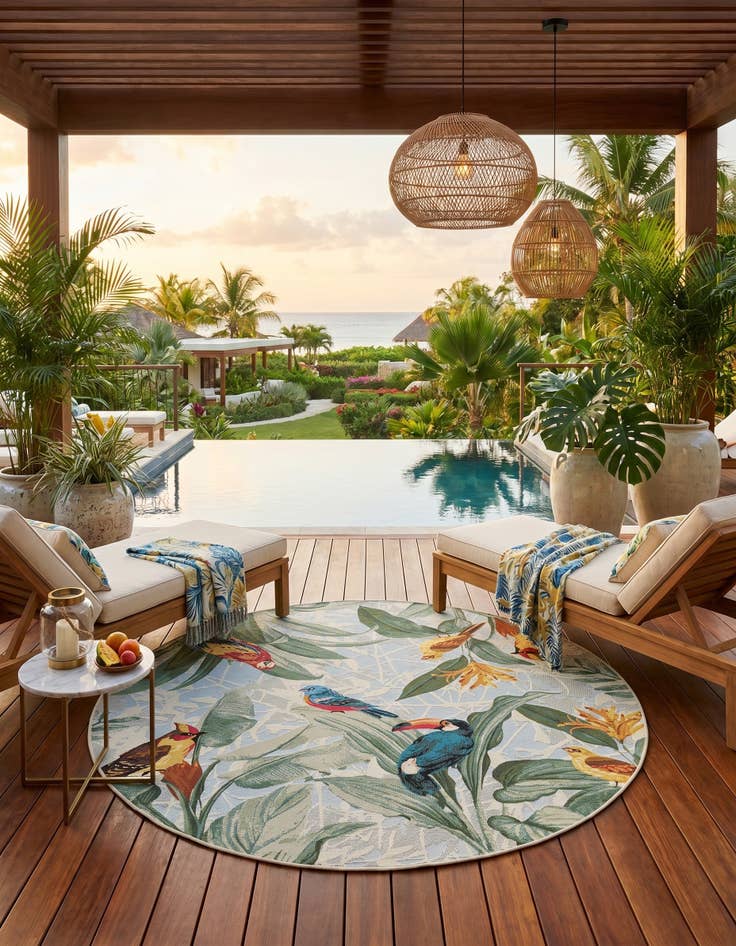 Detail image of 6' x 6' Easy-Clean Botanical Indoor / Outdoor Round Rug