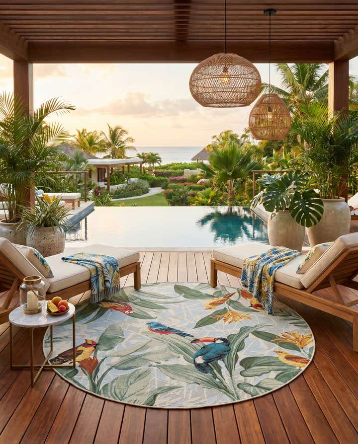 6' x 6' Easy-Clean Botanical Indoor / Outdoor Round Rug