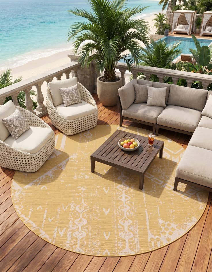 Detail image of 10' 8 x 10' 8 Easy-Clean Bohemian Indoor / Outdoor Round Rug