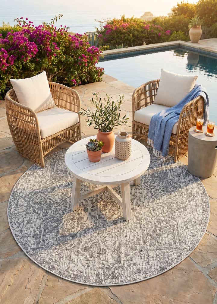 5' 3 x 5' 3 Easy-Clean Traditional Indoor / Outdoor Round Rug