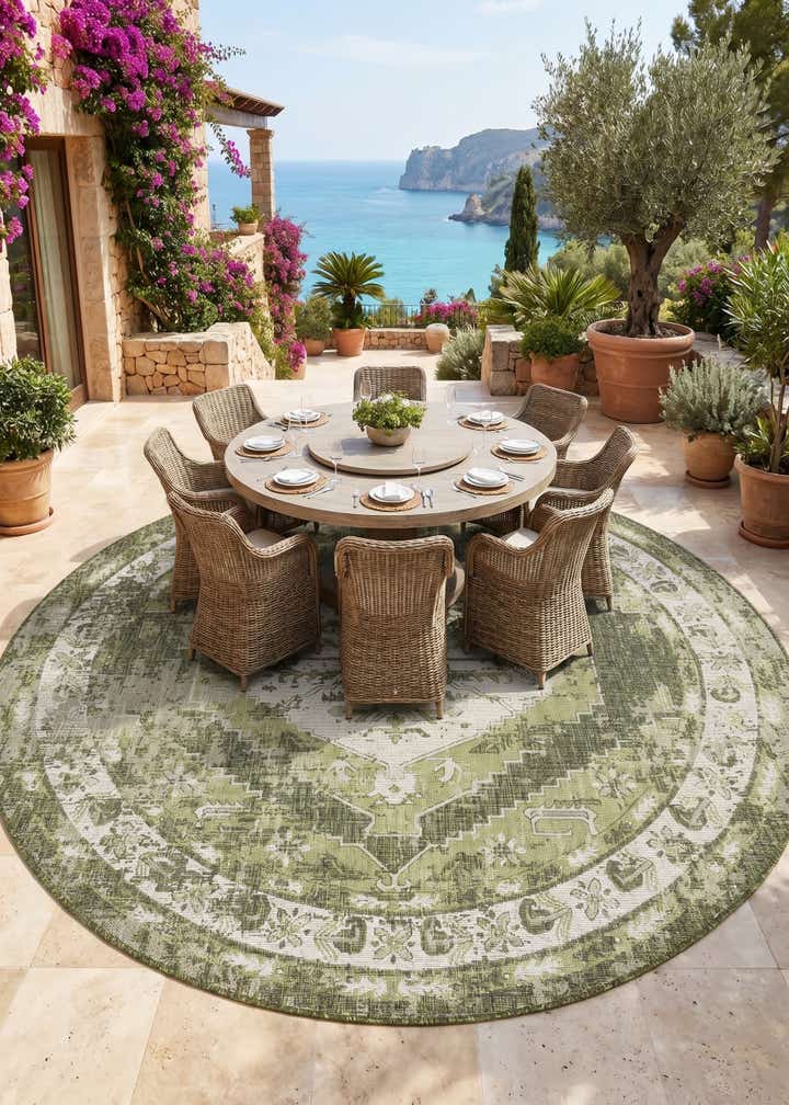 13' x 13' Easy-Clean Traditional Indoor / Outdoor Round Rug