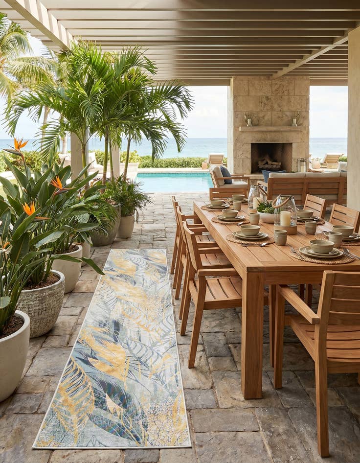 Detail image of 2' 7 x 12' Easy-Clean Botanical Indoor / Outdoor Runner Rug