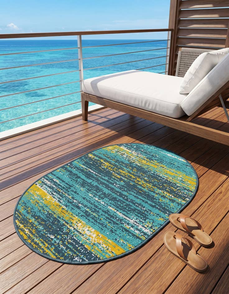 Detail image of 2' x 3' Easy-Clean Coastal Indoor / Outdoor Oval Rug