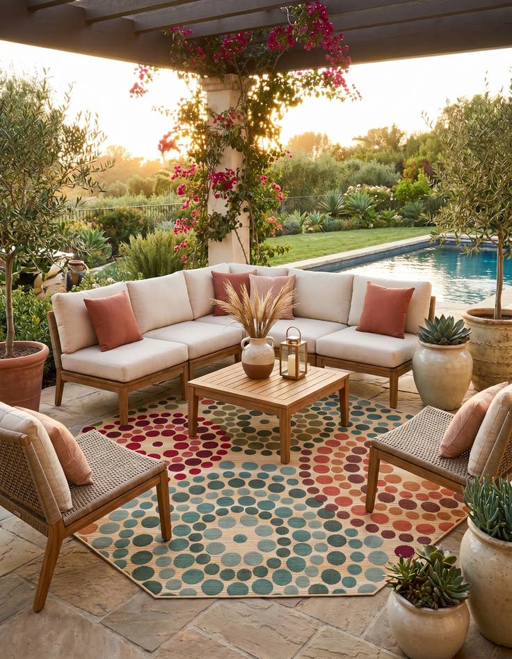 Detail image of 7' x 7' Easy-Clean Modern Indoor / Outdoor Octagon Rug