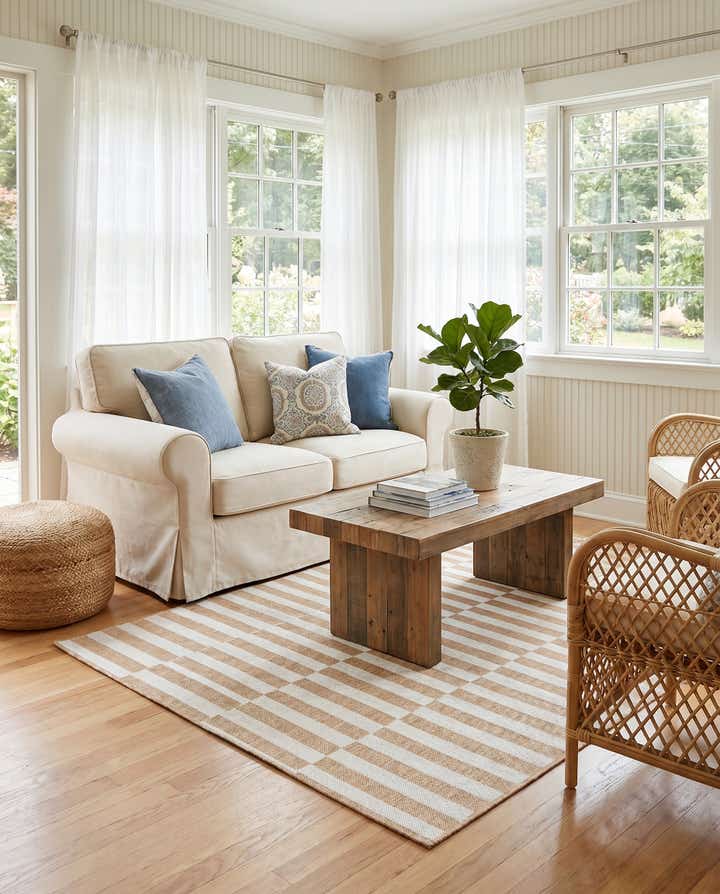 5' 3 x 8' Easy-Clean Striped Indoor / Outdoor Rug