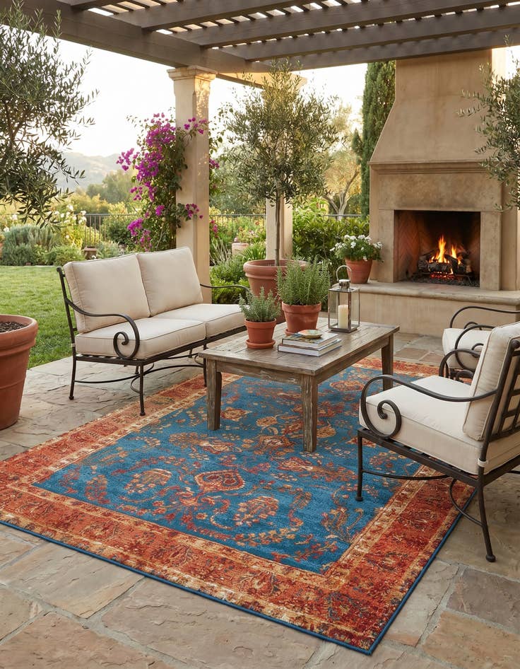 Detail image of 5' 3 x 8' Easy-Clean Traditional Indoor / Outdoor Rug