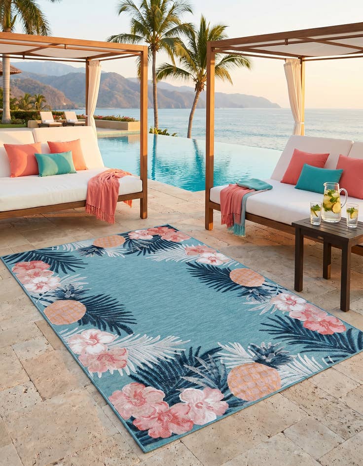 Detail image of 5' 2 x 8' Easy-Clean Botanical Indoor / Outdoor Rug
