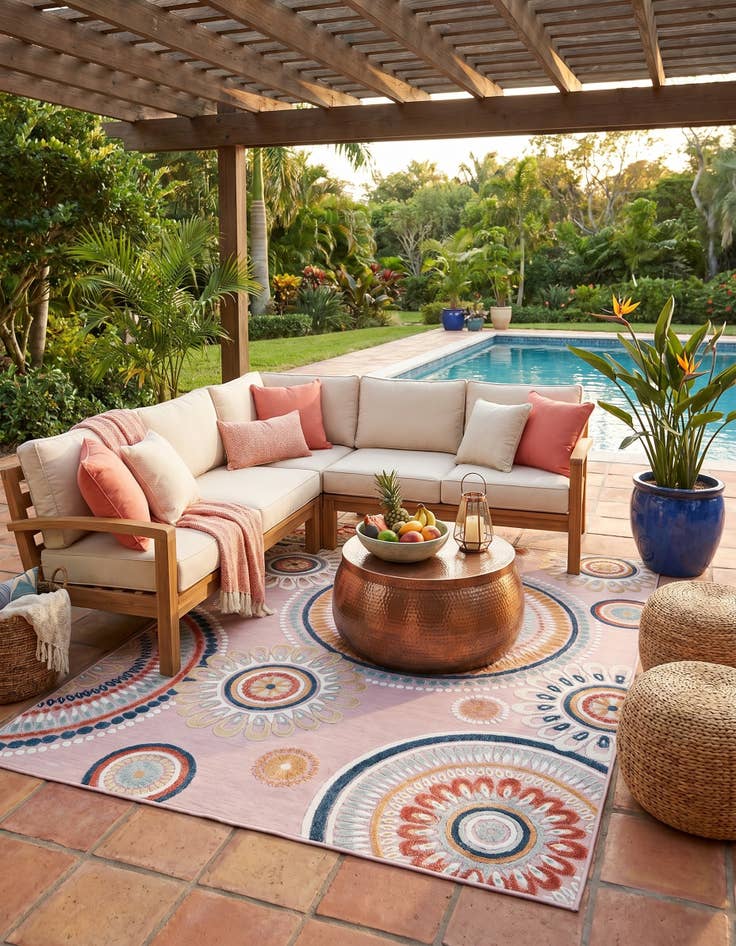 Detail image of 6' 4 x 9' Easy-Clean Botanical Indoor / Outdoor Rug