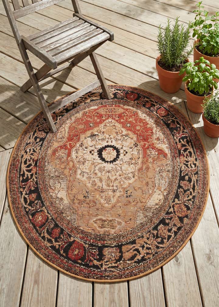 4' x 4' Easy-Clean Traditional Indoor / Outdoor Round Rug