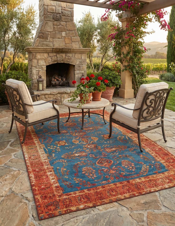 Detail image of 5' 3 x 8' Easy-Clean Traditional Indoor / Outdoor Rug