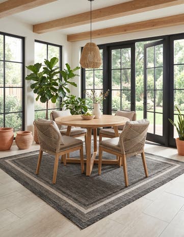 Black Easy-Clean Border Indoor / Outdoor Square Rug