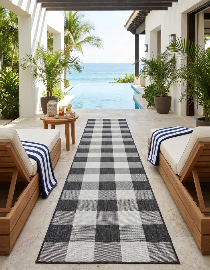 Detail image of 2' 7 x 12' Easy-Clean Checkered Indoor / Outdoor Runner Rug