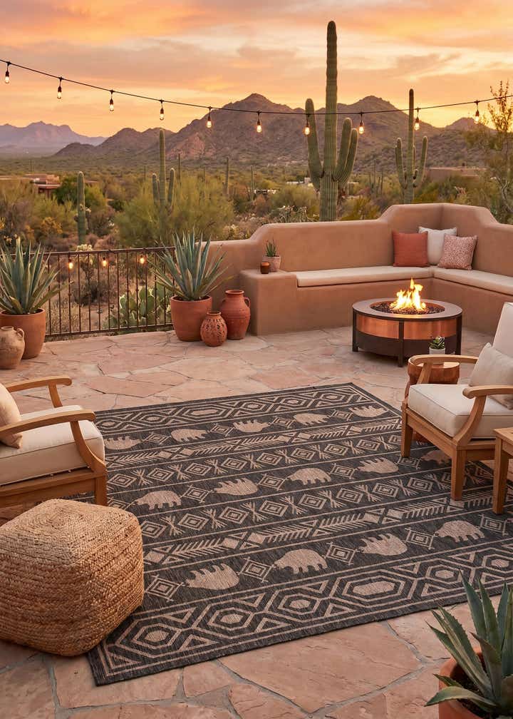 10' x 10' Easy-Clean Southwestern Indoor / Outdoor Square Rug