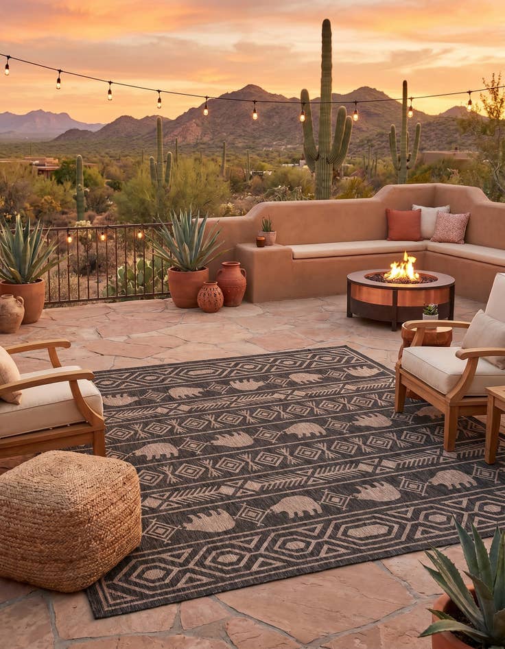 Detail image of 10' x 10' Easy-Clean Southwestern Indoor / Outdoor Square Rug