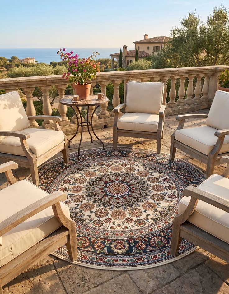 Detail image of 6' 1 x 6' 1 Easy-Clean Traditional Indoor / Outdoor Round Rug