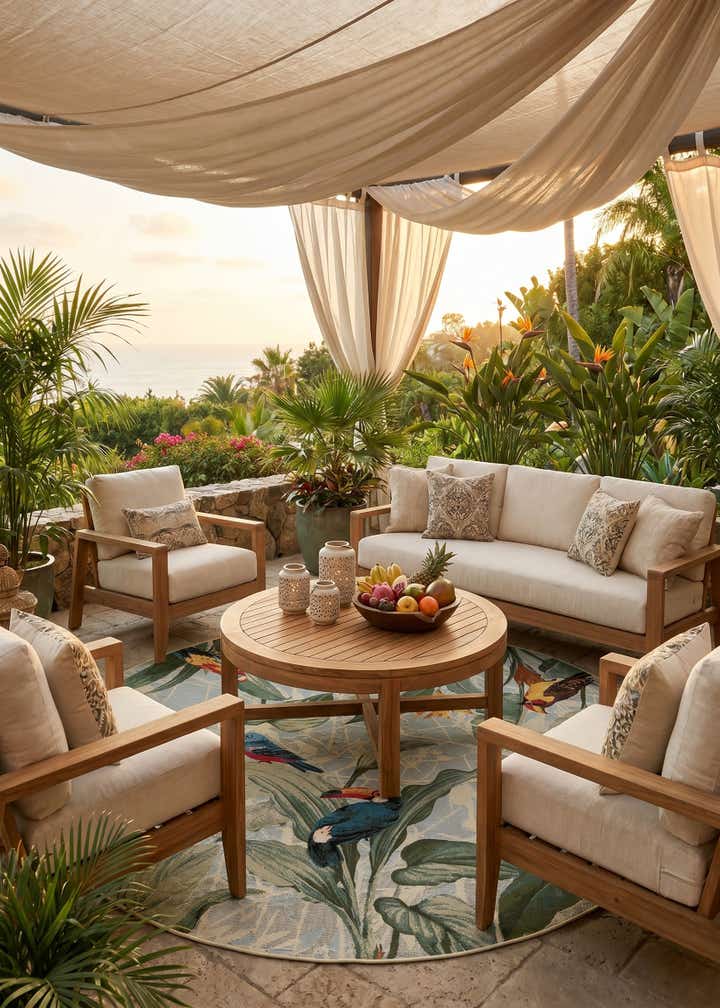 7' x 7' Easy-Clean Botanical Indoor / Outdoor Round Rug