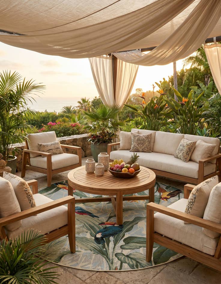 Detail image of 7' x 7' Easy-Clean Botanical Indoor / Outdoor Round Rug