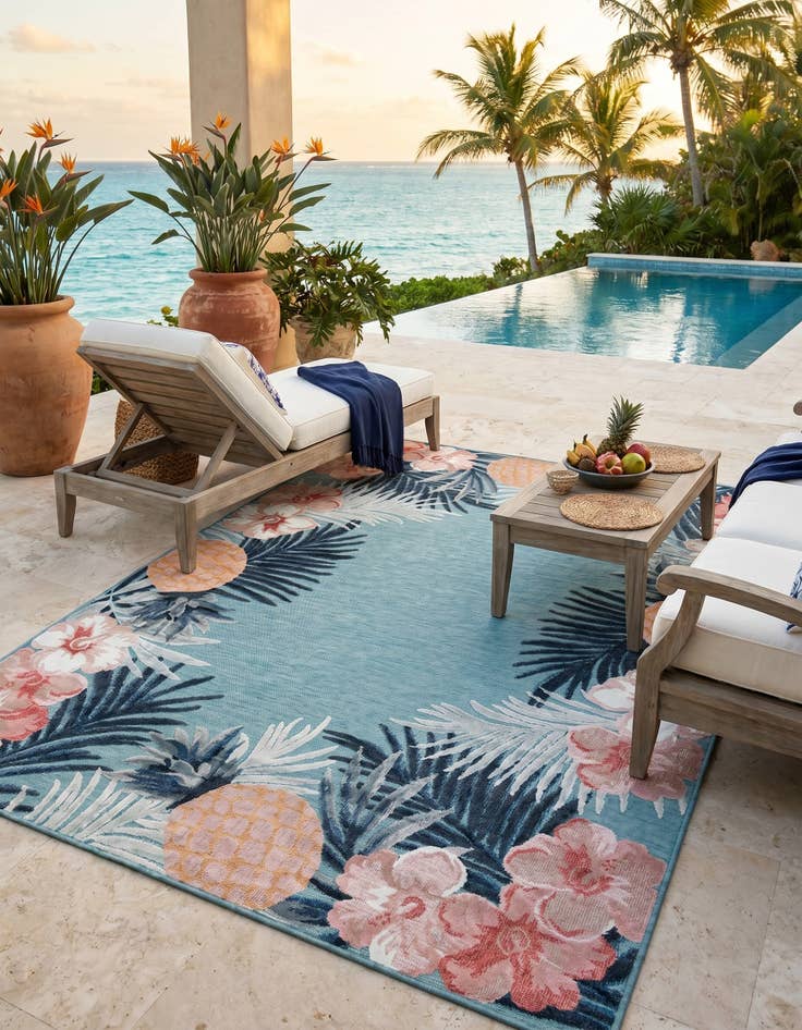 Detail image of 6' 4 x 9' Easy-Clean Botanical Indoor / Outdoor Rug