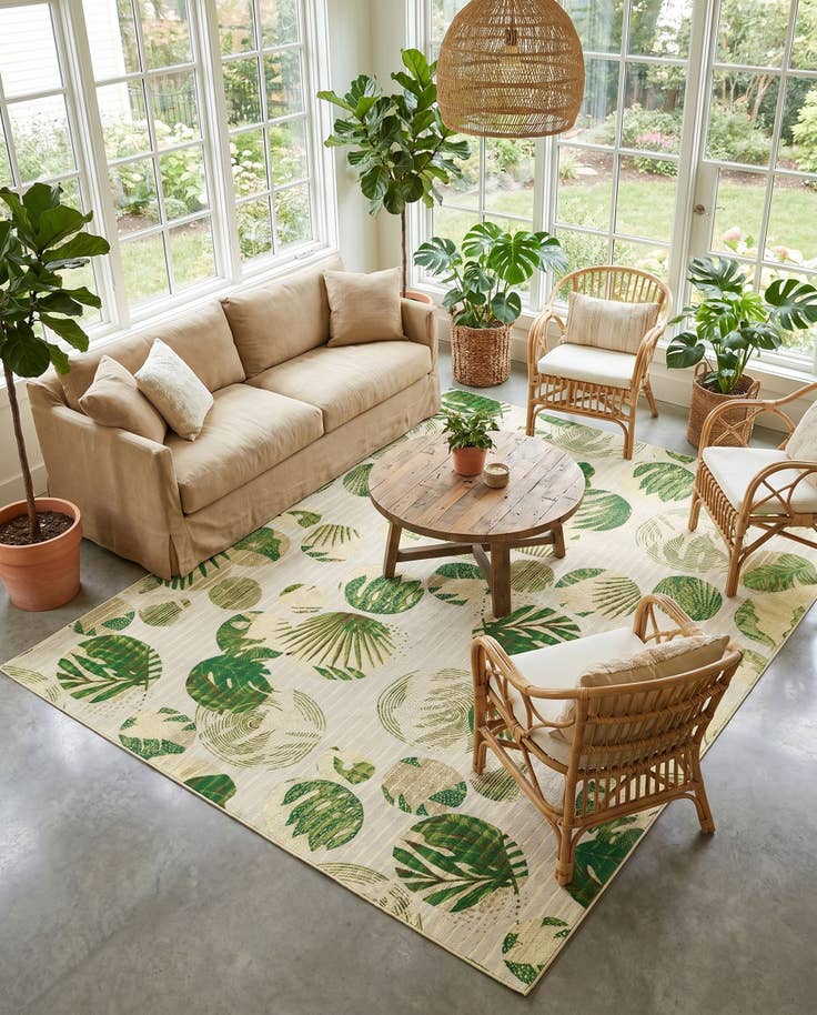 Detail image of 9' x 12' Easy-Clean Botanical Indoor / Outdoor Rug