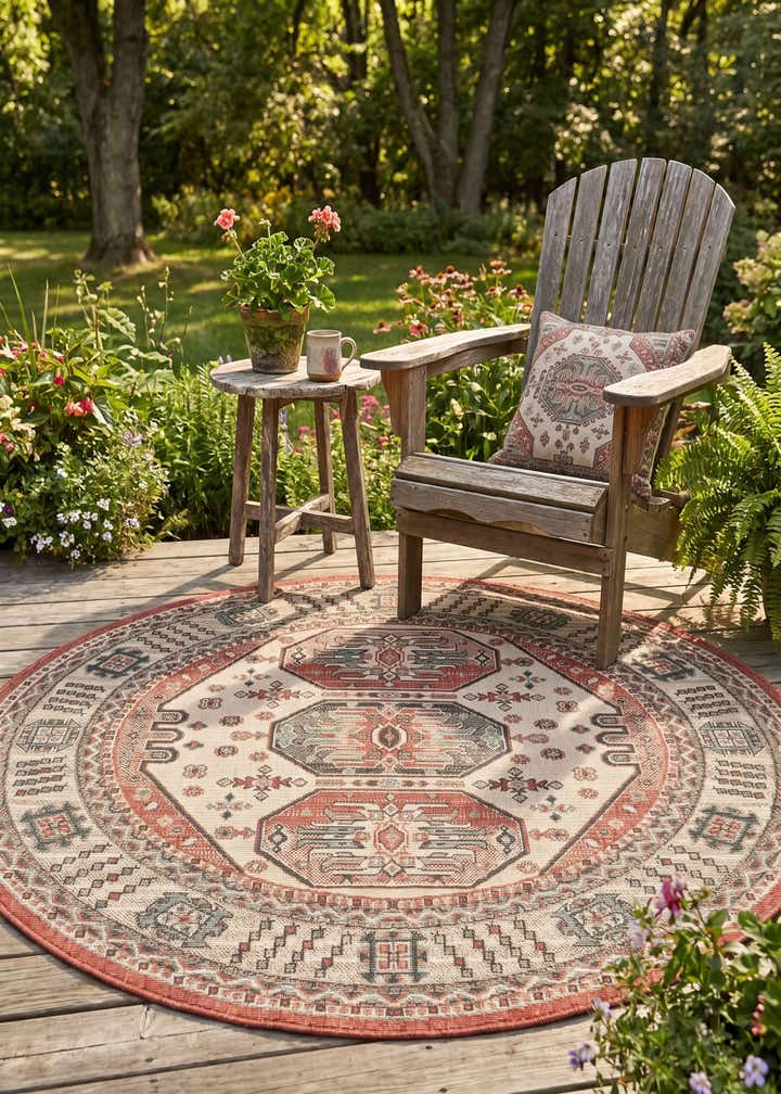 5' x 5' Easy-Clean Traditional Indoor / Outdoor Round Rug
