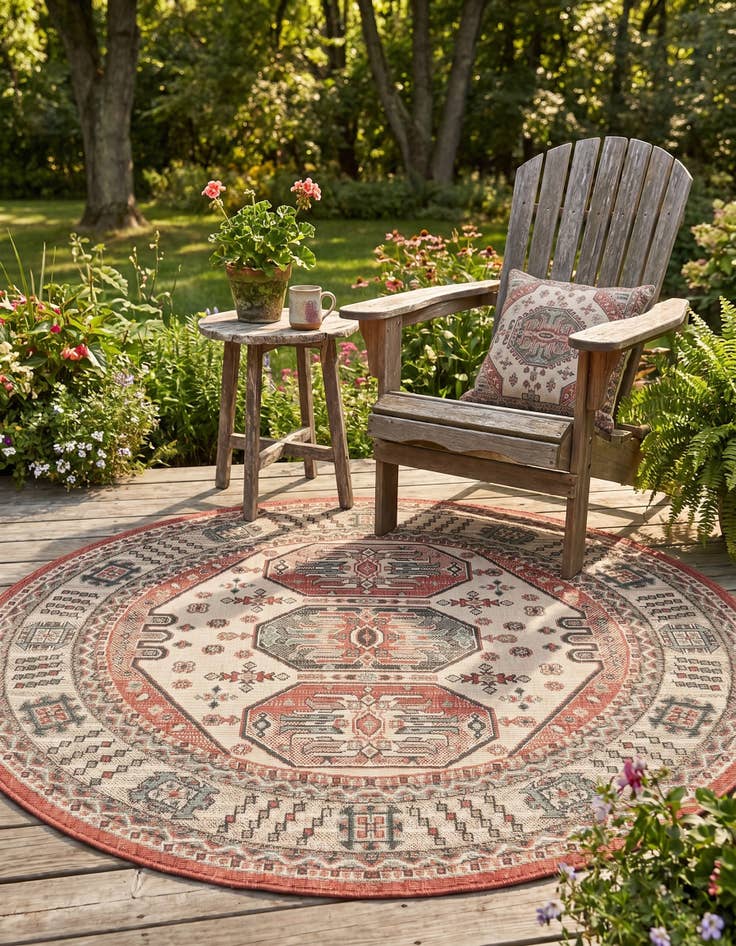Detail image of 5' x 5' Easy-Clean Traditional Indoor / Outdoor Round Rug