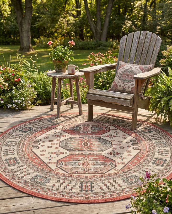 5' x 5' Easy-Clean Traditional Indoor / Outdoor Round Rug