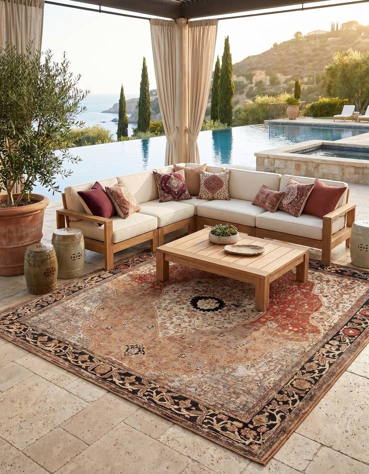 Detail image of 10' x 10' Easy-Clean Traditional Indoor / Outdoor Square Rug