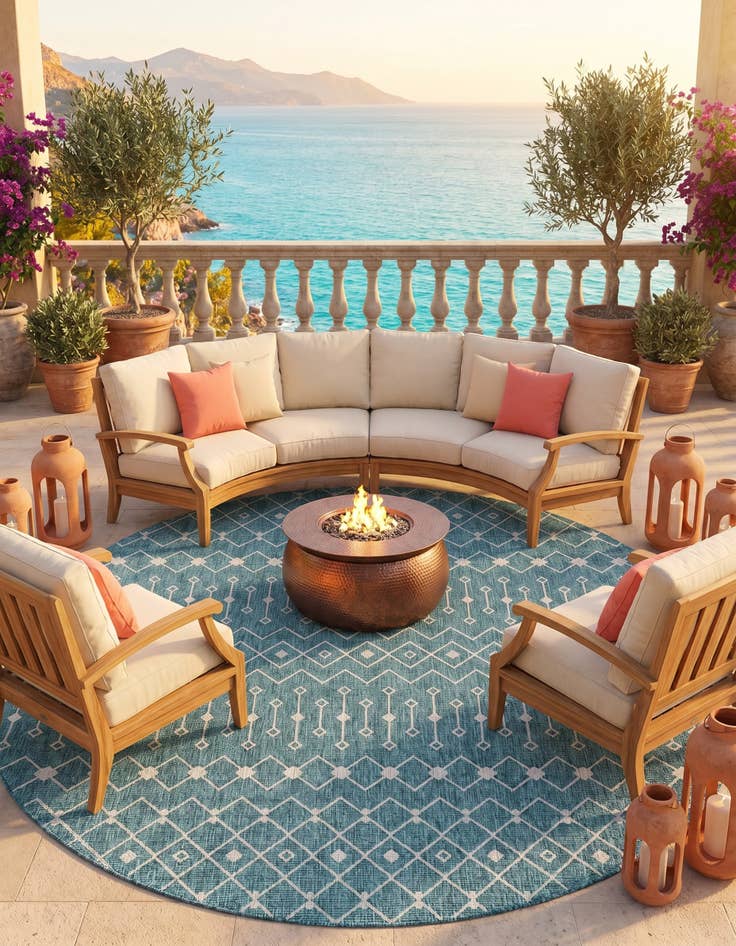Detail image of 10' 8 x 10' 8 Easy-Clean Lattice Indoor / Outdoor Round Rug