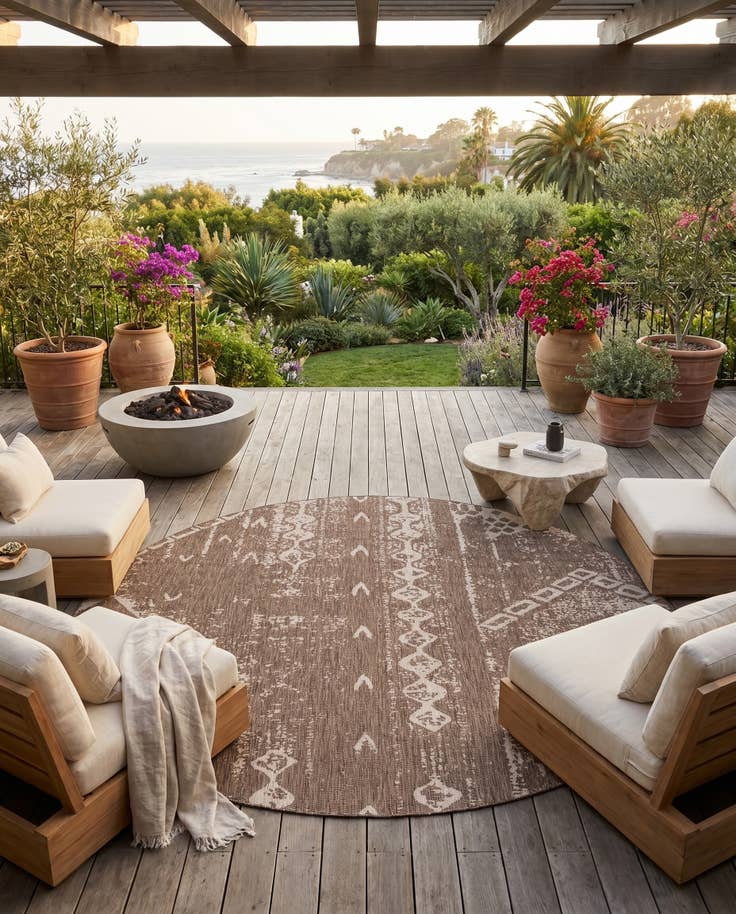 Detail image of 13' x 13' Easy-Clean Bohemian Indoor / Outdoor Round Rug