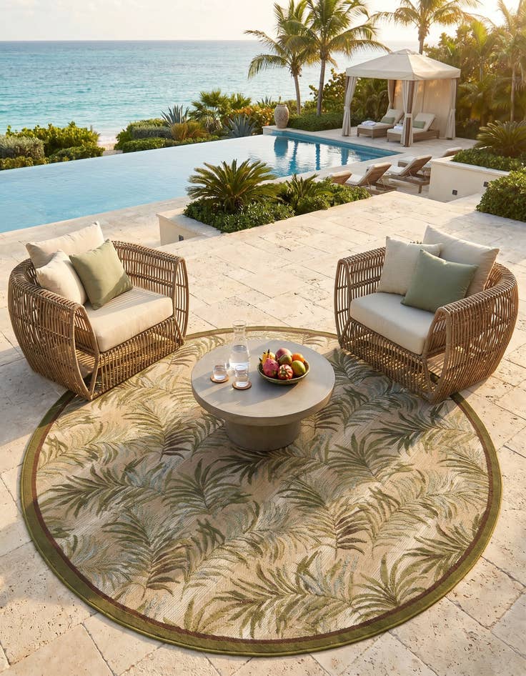 Detail image of 7' 10 x 7' 10 Easy-Clean Botanical Indoor / Outdoor Round Rug